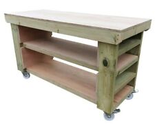 Wooden Workbench Eucalyptus Ply Top with Extra Shelving - Industrial Heavy-duty