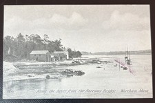 1907 MA Postcard Wareham Cape Cod Along the River from Narrows Bridge buildings