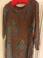 Vintage Original 1920s Chocolate Brown Silk Devore Flapper Dress Size 12