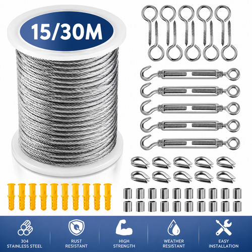 Stainless steel wire rope - rope, 15m