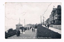EASTBOURNE POSTCARD -  Parade , Bandstand & Wish Tower Eastbourne Sussex