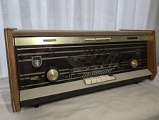 1960 Philps B5X04A Radio AM/FM Bi-Ampli Stereo Gram Wooden Case WORKS See Video
