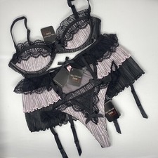 Agent Provocateur Fifi Black Pink 36C/4/4 Set NWT