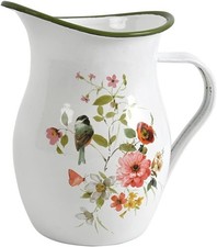 ALL CHIC Enamel Milk Jug Watering Can Flower Vase - White Decorative Bird Jug f
