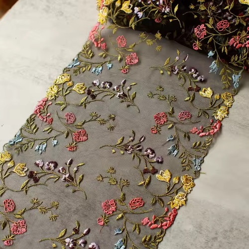 Sheer lace embroidered trim - embroidered,