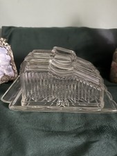Vintage Art Deco Style Butter Dish And Lid, Pressed Glass