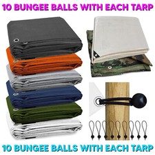 Tarpaulin Heavy Duty Waterproof Cover Tarp Ground Sheet + 10 BUNGEE BALLS