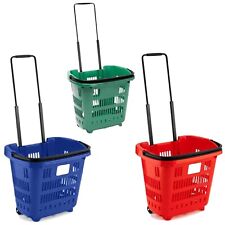 New Plastic Shopping Basket With Wheels And Telescopic Handle - 34L. 3 Colours