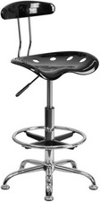 Commercial Grade Vibrant Black and Chrome Drafting Stool with Tractor Seat