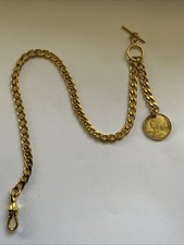 Gold Plated Single Albert Watch Chain With A French Coin