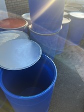 220ltr Blue Plastic Barrels with Red Silver  Top Lid for Food and Water Storage