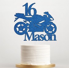 Personalised Cake Topper Biker Motorbike Birthday Decoration Any Name Age