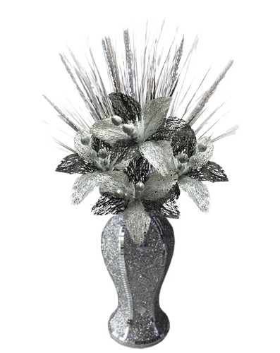 Silver vase with black - with,