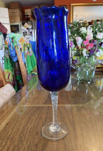 Blue glass vase tall - glass,