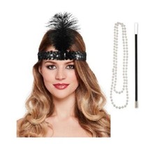 Ladies Girls 3 Pcs Flapper 1920's Charleston Set Gatsby Fancy Dress Accessories