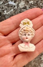 Antique Vintage Miniature Porcelain Girl Half Doll Pin Cushion German Dollies