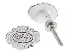 1 Distressed White Chippy Cast Iron Oval Knob Drawer Pull Cabinet Dresser Decor