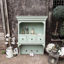 Country Style Duck Egg Blue Painted Vintage Wall Storage Cabinet Unit With Hooks
