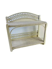 Vintage 70s White Wicker Lattice Wall Shelf Display Curio Cabinet Shabby Coastal