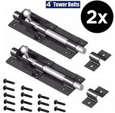 2x Heavy Duty Large Garden Gate Shed Sliding Door 4"Tower Bolt Black Latch Catch