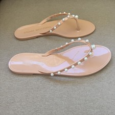 Stuart Weitzman Goldie Jelly Flip Flop Pearls Size US 8 EU 39 Dusty Pink