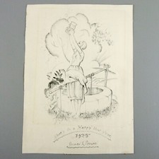 Carmen L. Browne original pencil sketch drawing 1925: Here's to a Happy New Year