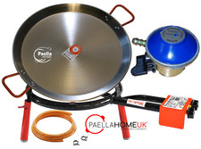 60cm Polished Paella Pan + 50cm 2 Ring Gas Burner + Butane Regulator + Legs Set
