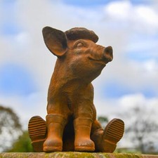 Charming Pig in Wellies Garden