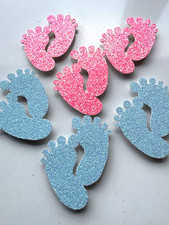 Baby Feet Glitter Self Adhesive Craft Embellishments Pink Blue Card/cake Toppers