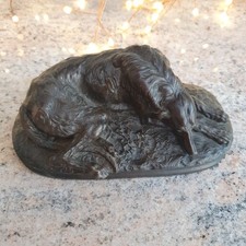 Old Bronze Recumbent Wolfhound Heavy patinated  signed A.Deva 15cm 