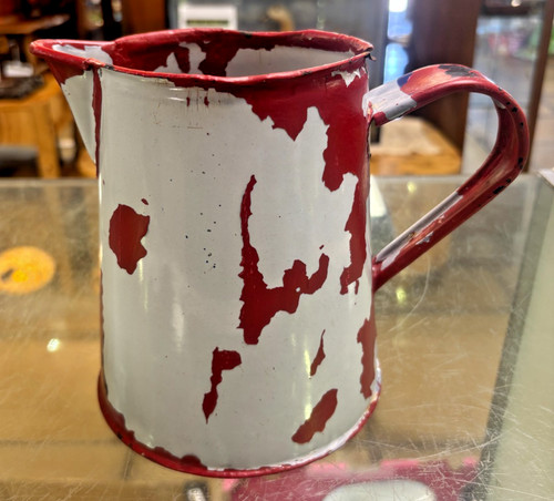 Vintage enamel white - red, jug