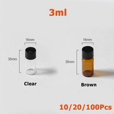 10/20/100Pcs 3ml Clear/Brown Glass Vials Bottles Screw Cap for Vials Sample