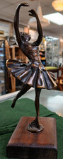 Art Deco Bronze Statue of a Ballerina on Wooden Plinth stands 23 cm