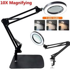 10X Magnifying Glass Desk Light LED Magnifier Reading Lamp with Base and Clamp