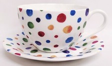 Polka Dot Painted Effect Breakfast Cup & Saucer Bone China Cappuccino Latte Tea