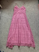 Oasis lilac purple floral lace embroidery cross strap midi dress size 12