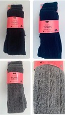 Girls Marks Tights 3 Pack Navy Grey Black Thick Cable Knit Warm Cotton School