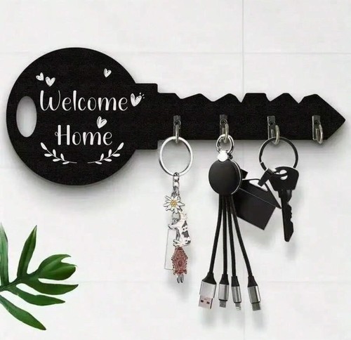 Wooden key holder with hooks - key,