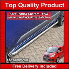 FITS FORD TRANSIT CUSTOM 12-18 SPORT SIDE BARS LWB POLISHED STAINLESS TOURNEO
