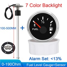 52mm Fuel Level Gauge with Fuel Level Sensor 0-190ohms Sending Unit Boat Marine