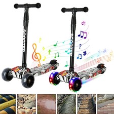 Kids Scooter Child Kick Flashing LED Light Up 3 Wheel Push Adjustable Folding UK