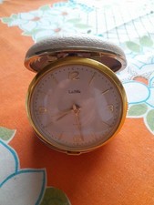Vintage Coral Travel Alarm Clock.  Cream Round Case.  Working Order 