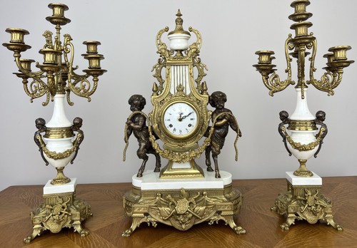 Clock antique louis brass - clock,