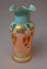 Victorian Satin Glass Vase Hand painted Antique Decorative