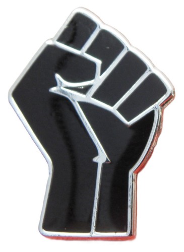 Raised clenched black fist pin - black,