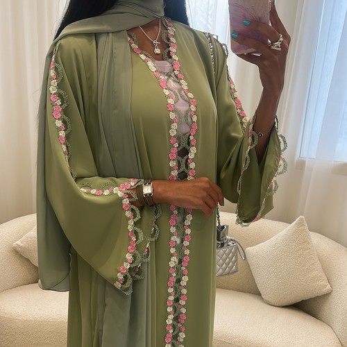 Flower embroidery open abaya - embroidery,