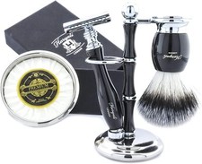 Men’s Shaving Gift Set with Brush, DE Razor, Stand & Soap Bowl for Classic Shave