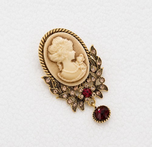 Cameo brooch with rhinestones - with,