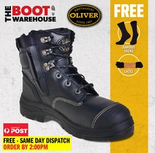 Oliver Work Boots 55345z, Zip Side,'Black' Steel Toe Cap Safety. UPGRADED STYLE!
