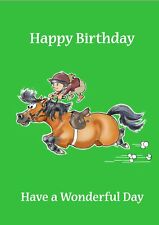 Birthday Card - Girl on Galloping Shetland Pony - Envy Cute Funny Quality NEW